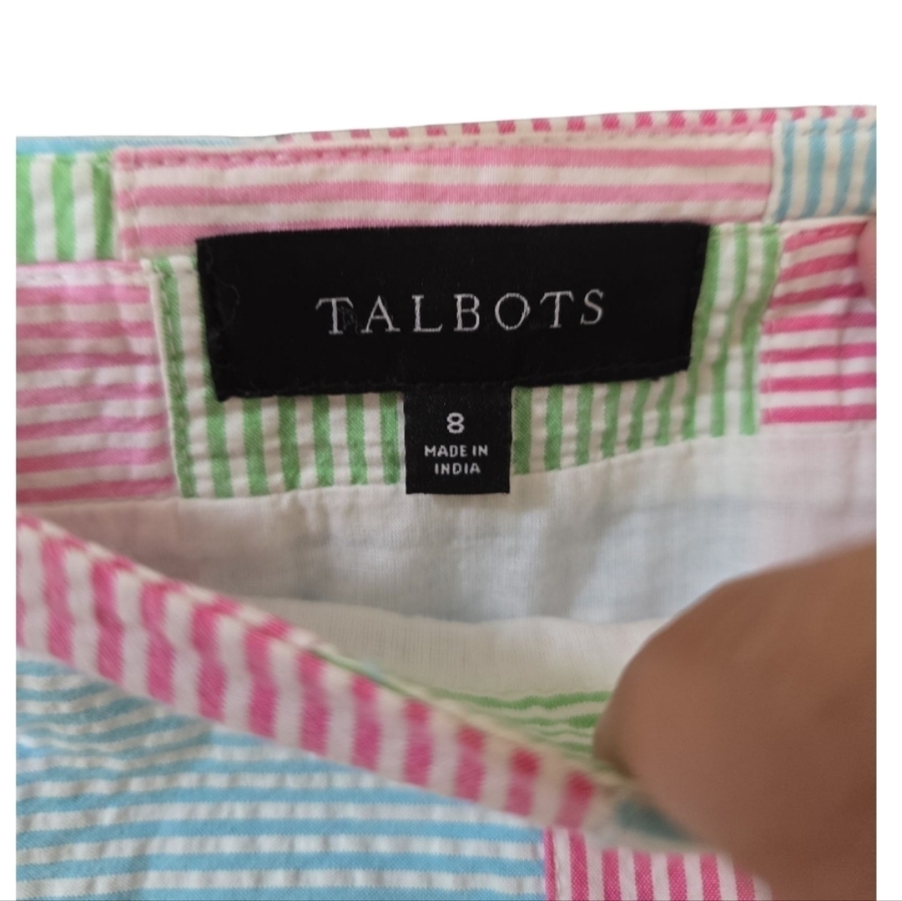 Talbots Seersucker Canvas Patchwork Stripe Skirt Size 8 Madras Summer Pastels - Picture 5 of 7